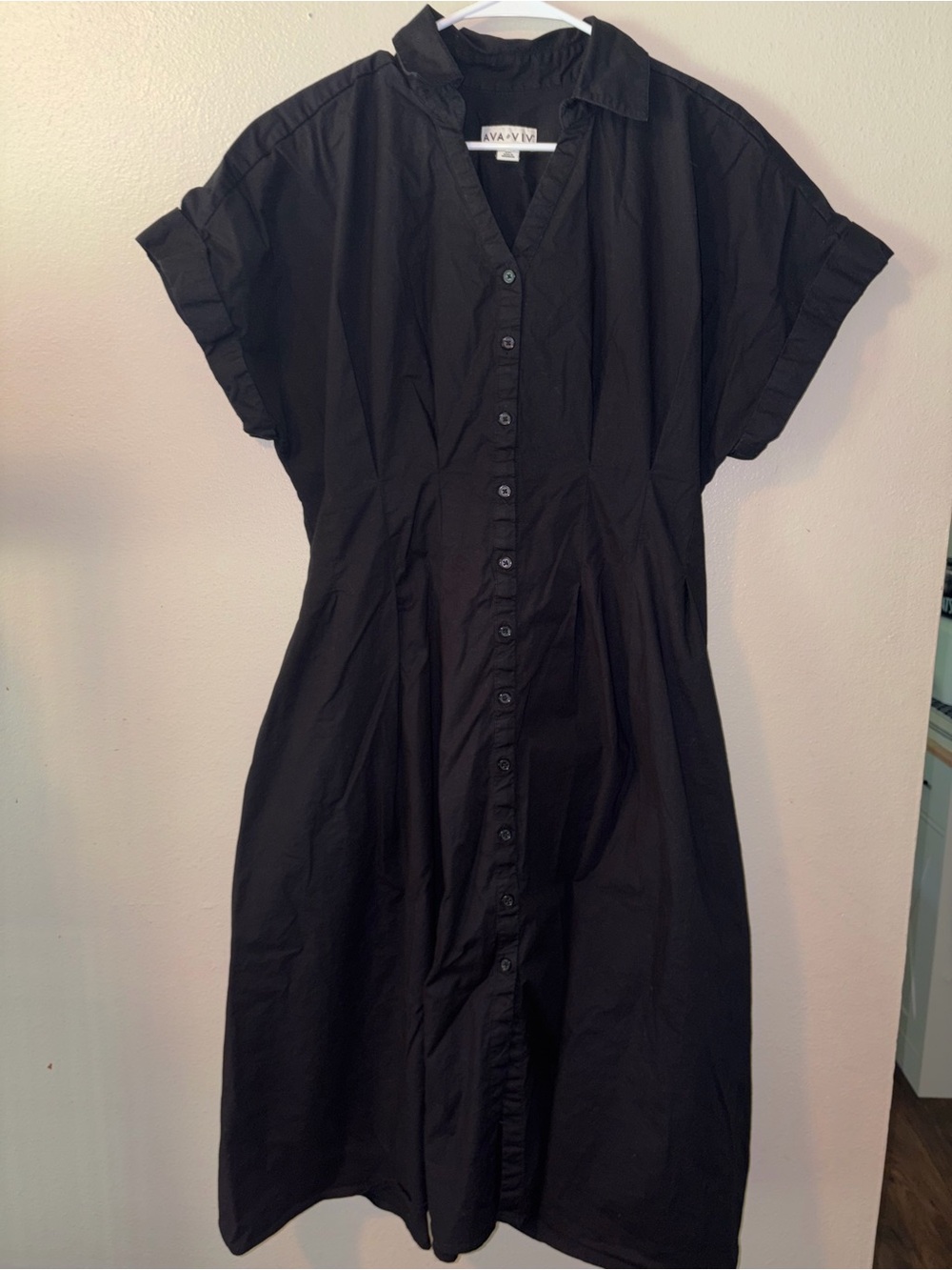 Ava & Viv Black Button-Front Midi Shirt Dress